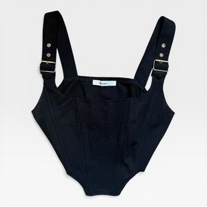 Black Crop Top with Adjustable Straps - Women's